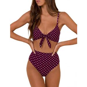 Blooming Jelly Womens High Waisted Bikini Set Polka Dot Swim Suits 2026 Tie Knot Bathing Suit (Large, Purple)