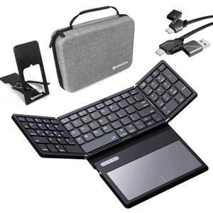 ZenRich Travel Essentials/Travel Gifts Foldable Bluetooth Keyboard with Touchpad, Electronic Organizer Travel Case, Phone Stand,4 in 1 Multi Charging Cable/Type C/USB A Port for iPhone iPad Samsung