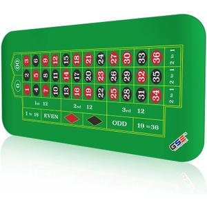 GSE Games & Sports Expert Casino Roulette Tabletop Layout Mat with Carrying Bag, Non-Slip Rubber Roulette Table Top Mat for Family/Friends Parties, Casino Night