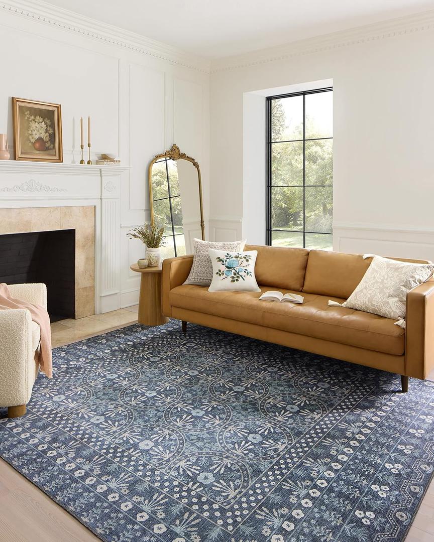 Loloi Rifle Paper Co. Maison Collection MAO-03 Rosette Blue 2'-3" x 3'-9", .19" Pile Height, Accent Rug