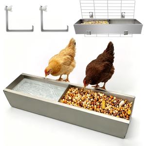 Stainless Steel Chicken Feeder Trough, No Waste Poultry Feeding Pan, Rust-Proof & Easy Clean, Heavy Duty for Chickens Ducks Geese, Outdoor/Indoor Use