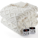 CAROMIO Electric Blanket King Size Dual Control - Thick Tufted Sherpa Heated Blanket with 10 Heating Levels and 10 Time Settings, ETL Certified Fast Heating Blankets King Size 90"×100", White