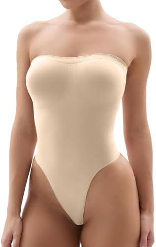 SHAPERX Strapless Shortie Bodysuit for Women Tummy Control Shapewear Seamless Sculpt Body Shaper with Removable Straps L/XL
