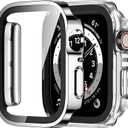 Amizee 2 Pack Compatible with Apple Watch Case 44mm Series 6/5/4/SE with Built-in Screen Protector, Hard PC Case Straight Edge Ultra Thin Anti-Scratch Protective Cover for iWatch 44mm (Silver/Clear)