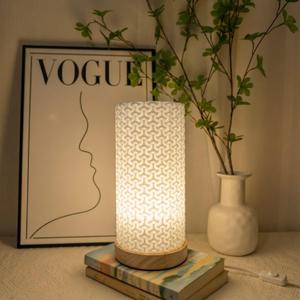 3D Printed Mini Lamp, Small Bedside Lamp with 3-Color Dimmable LED, Small Nightstand Lamp for Tight Spaces, Beautiful Lamp with Wooden Base - Bubble (Honeycomb)