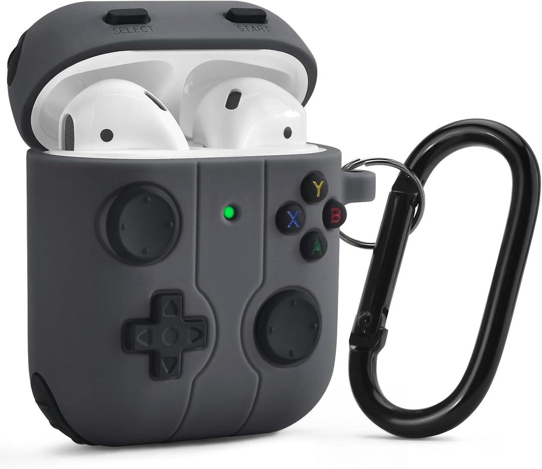 KOREDA Compatible with AirPods Case Cover, Cute Funny Cool Game Player Design Silicone Protective Case for AirPod 1st/2nd Generation Charging Case (Gray)