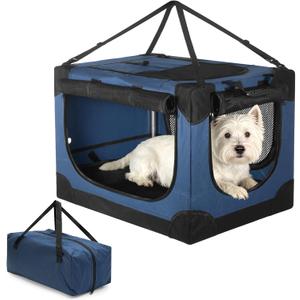 24 inch Small Dog Crate - for Small Dogs, Portable Travel Pet Crate with 4 Mesh Doors, Foldable Car Kennel for Puppy with Handle for Indoor and Outdoor, Bule