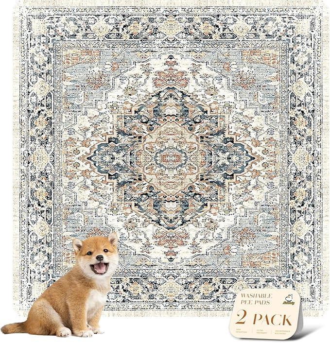 nunubaby Washable Pee Pads for Dogs, Stylish, NonSlip and LeakProof Pee Pads. Reusable Potty Pads for Dogs for Crates and Floors.(Beige/Multi, 48" x48" )