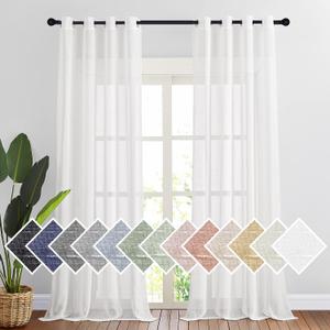 NICETOWN Linen Textured White Sheer Curtains for Living Room, Privacy Chic Sheer Curtains Window Treatment Semi Privacy Drapes for Farmhouse/Cottage, W52 x L120, 1 Pair