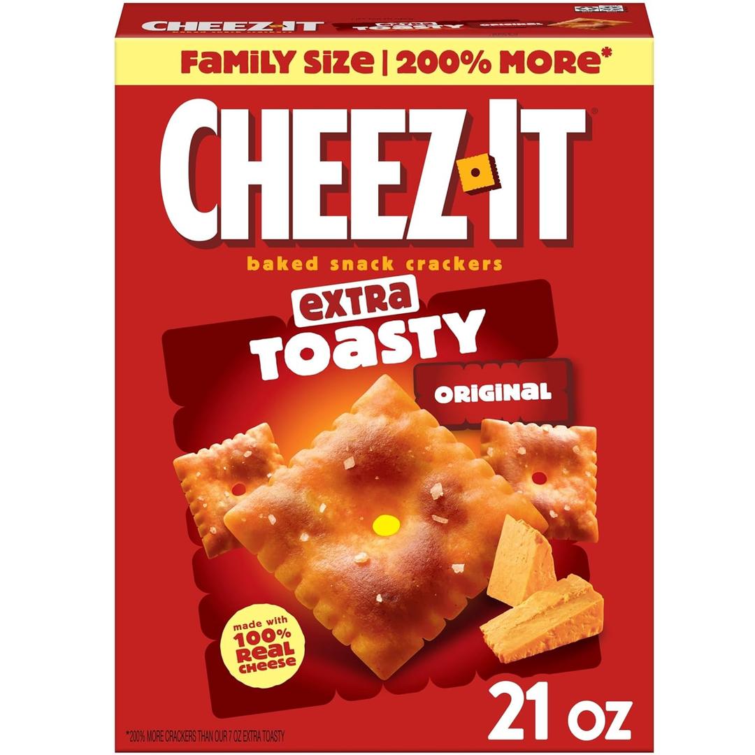 Cheez-It Cheese Crackers, Baked Snack Crackers, Lunch Snacks, Family Size, Extra Toasty, 21oz Box (1 Box)