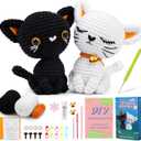 Pnytty Crochet Kit for Beginners, Crochet Animal Kit, 2PCS Cat Starters Crochet Kits Knitting Kit with Yarn, Crochet Hooks, Video Tutorials, Easy Crocheting for Adults Craft (Black and white cat)