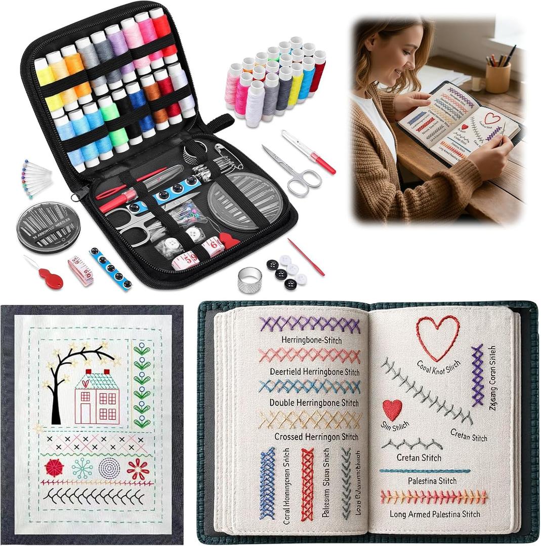 2026 New Embroidery Stitch Book Kit - All-in-One Linen Embroidery Book Includes 106 Patterns with Tools & Tutorials, 86-Piece Complete Embroom Stitch Book for Beginners, Adults & DIY Craft Lovers