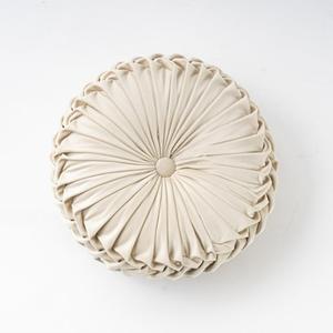 Round Velvet Pillow for Couch Small Handmade Decorative Throw Pillow for Bed Bedroom (14x14 inches, Beige)