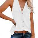 Uincloset Women's Summer Sleeveless V Neck Denim Tank Tops Casual Loose Button Down Shirts (Medium, White)