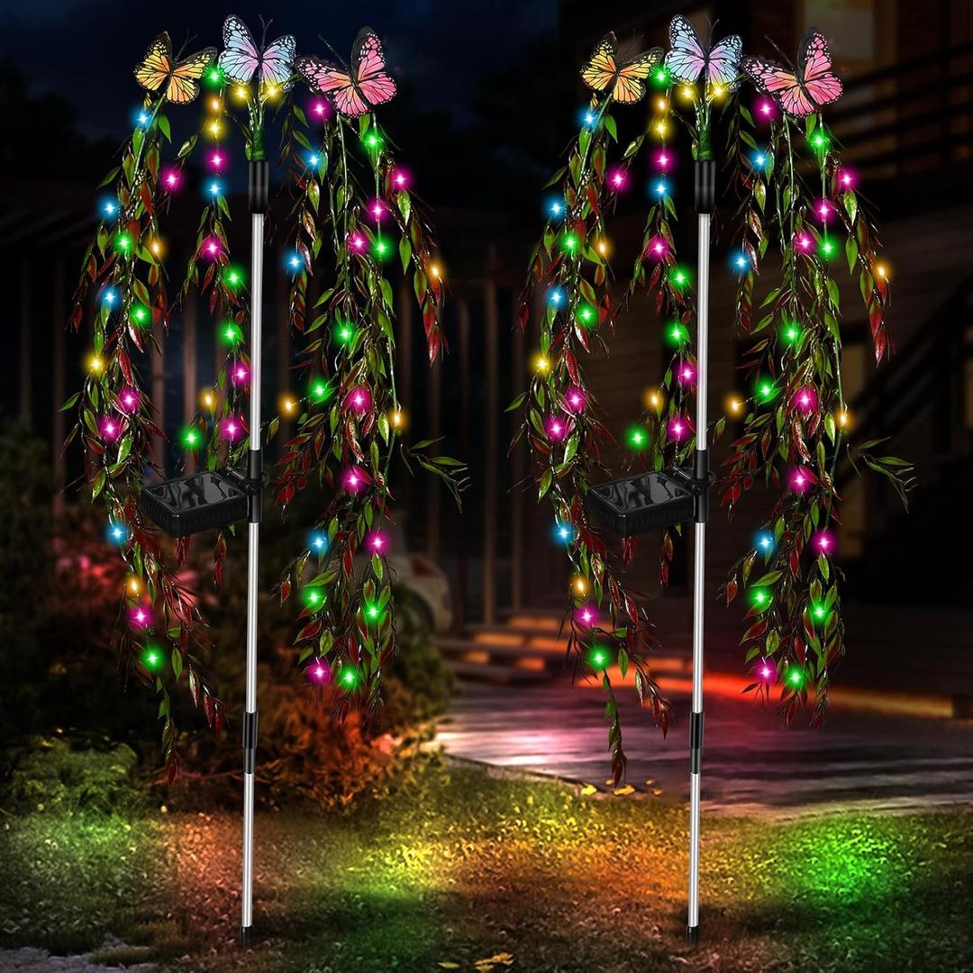 Solar Garden Lights Outdoor Decorative Waterproof, 69LED Swaying Tree Solar Lights for Outside, Butterfly Flower Lights Solar Power Yard Decor for Pathway Patio Lawn Decorations (Color)