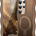 [Magnetic Stand & Cute Wave Frame]Case for Samsung Galaxy S26 Ultra [Fit for MagSafe]MIL-Grade Drop Protection Non Yellowing Matte Translucent Back Phone Case Cover for Galaxy S26 Ultra, Desert Gold
