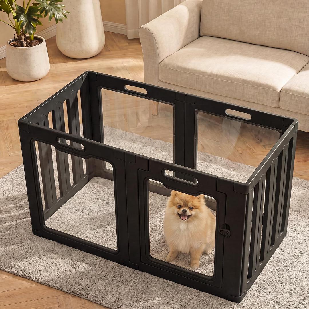 Soulbond Clear Acrylic Dog Playpen Indoor, 24 Inch, Black, 6 Panels