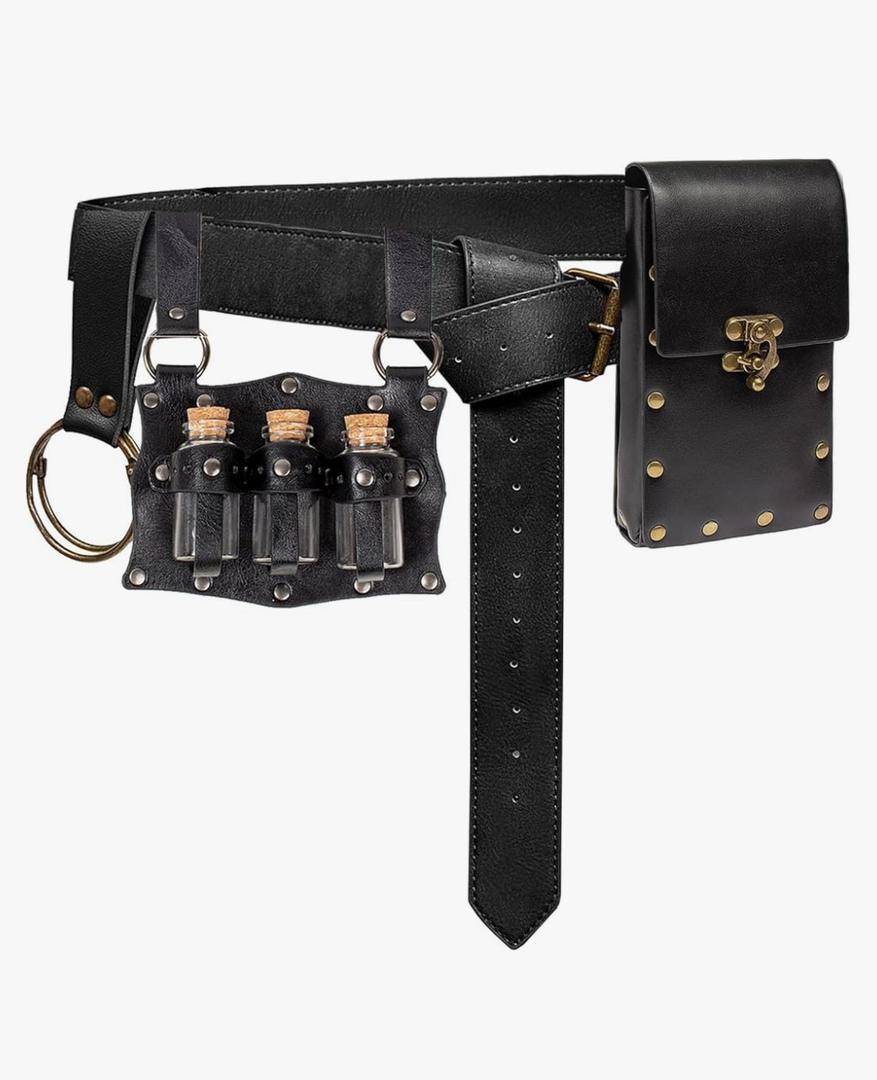 Kotora inRenaissance Costume Accessories Casual Belt Pouch Fanny Pack Potion Bottle Skirt Hike Set Medieval Festival Halloween (Black)