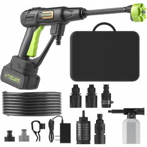 Cordless Pressure Washer Battery Powered; 990PSI Cordless Power Washer with 6-in-1 Nozzle, 23FT High-Elastic Hose, 21V Battery&Charger; Home Portable Handheld Pressure Washer Cleaner (Evergreen)
