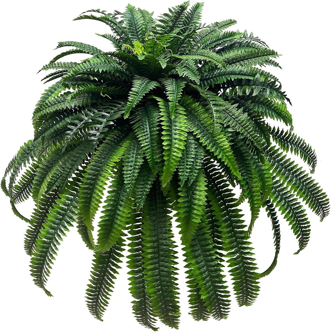 62" Artificial Boston Fern Plant with 128 Stems - Realistic Faux Greenery for Indoor, Low Light Areas & Shaded Porch, Non-Toxic Plastic Ferns for Home Office Decor