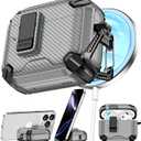 Pohgelan Compatible with AirPods 4 Case,Magnetic Automatic Lock with Phone Stand & Cleaning Kit,Compatible with Magsafe,Carbon Fiber Texture Cover -Gray
