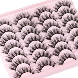 Newcally Eyelashes False Lashes Wispy Spikes Eyelashes Mink Natural Look 3D Volume Fake Eye Lashes Pack Cat Eye Strip Reusable Faux Mink Eyelash 14 Pairs