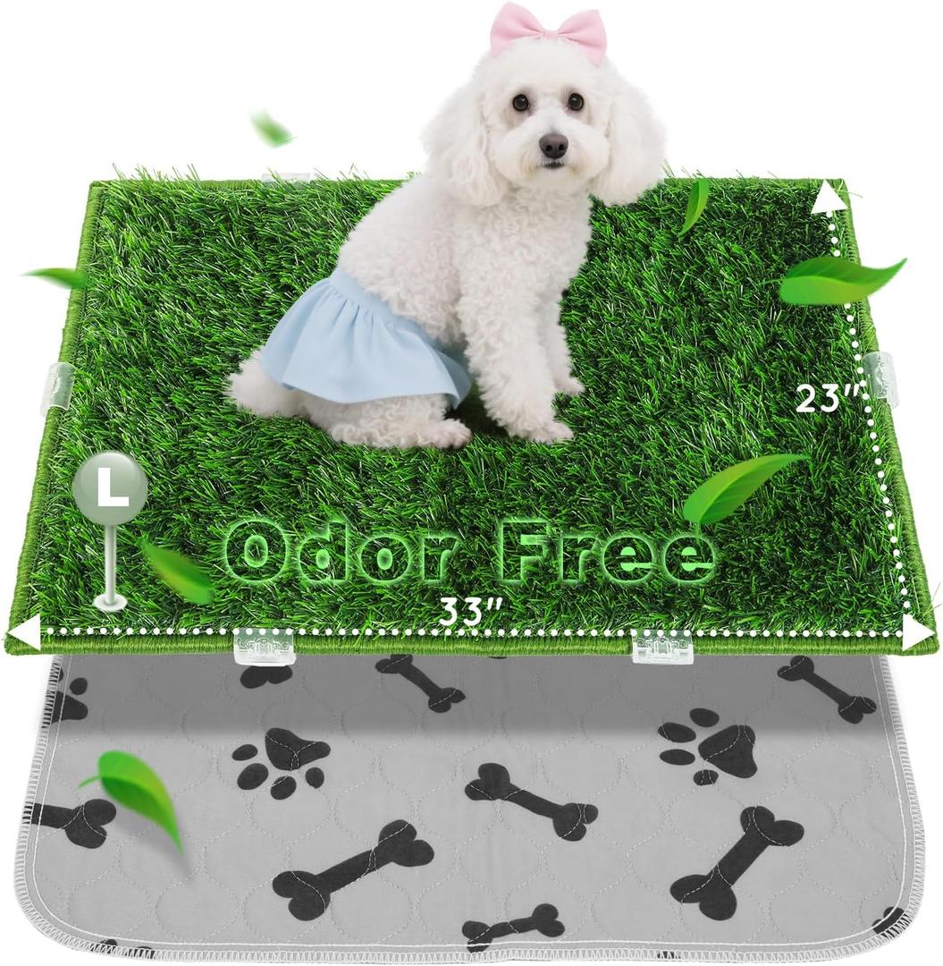 Dog Pee Grass with Washable Pee Pads for Dog Litter Box, Large Ultra-Absorbent Artificial Grass Pads for Dogs Potty Grass with Reusable Puppy Pads for Indoor Potty Training