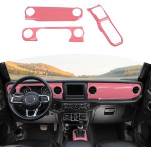 RT-TCZ for Wrangler JL Dash Trim Cover Pink, Gear Shift Panel Trim Frame for Jeep Wrangler JL JLU Gladiator JT 2018-2023 Pink Interior Accessories 3pcs