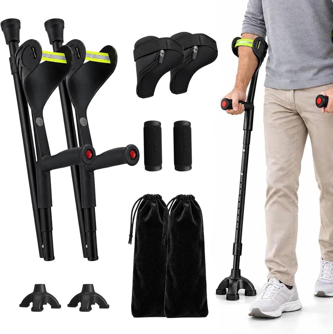 Forearm Crutches for Adults, Heavy-Duty Aluminum Foldable Pair with 2 Bags