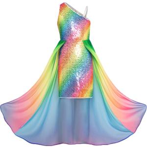 GRACE KARIN Girls Sequin Dress One Shoulder Birthday Party Prom Dresses 6-14Y (7-8 Years, Multicolor Rainbow)