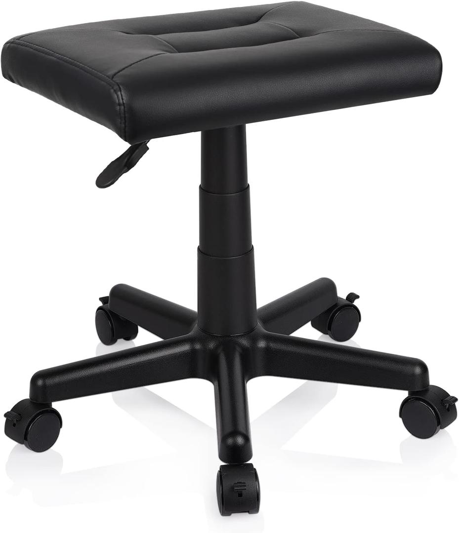 Under Desk Adjustable Height Footrest Ottoman with Wheels - Ergonomic Foot Stool for Home Office (Black-1)