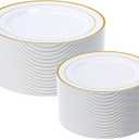 FOCUSLINE Gold Plastic Plates Set of 60, Disposable Plates with Gold Rim 30 Dinner Plates 10" and 30 Salad Dessert Appetizer Plate 7", Elegant Fancy Heavy Duty Wedding Party Plates