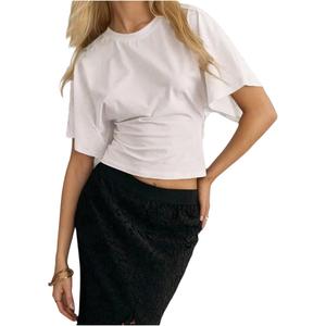 GORGLITTER Women's Dolman Short Sleeve Cinched Waist Tops Ruched Crew Neck Fitted Crop Tops Casual Going Out Outfits, Medium 