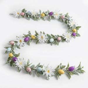 2 x Easter Egg Garland 6Ft Pastel Artificial Floral Garland with Lamb Ears Leaves and Spring Berries for Mantle Fireplace Window Wall Indoor Easter Decor