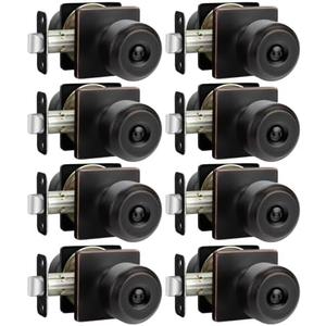 Haidms 8 Pack Oil Rubbed Bronze Interior Door Knobs, Privacy Door Knob for Bedroom and Bathroom, Bronze Round Door Knobs with Lock (Square Panel Interior Doorknobs)