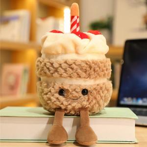 28cm/11 Birthday Cake Plush Toy Cute Smile Cake Pillow Stuffed Animals Funny Soft Food Plushies Toy for Gifts for Kids Birthday (Khaki Color)