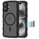 BTBTCASE Compatible with iPhone 16 Case 6.1" 2024, Cute Kawaii Curly Wave Frame Shape Shockproof Translucent Matte Protective Magnetic 16 Phone Case for Women Girls, Black