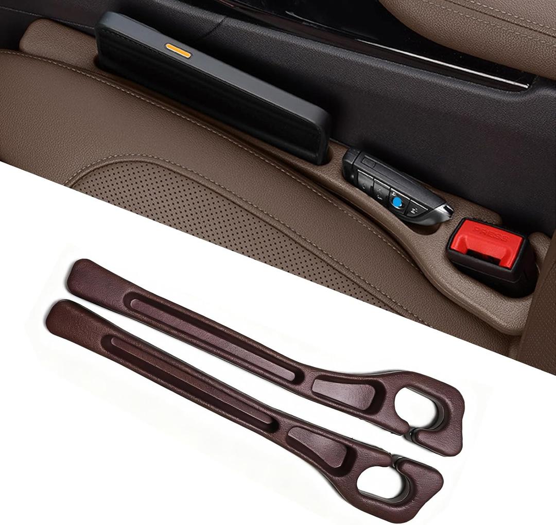 Car Seat Gap Filler Organizer of 2 - No Drop Seat Guard, Universal Car Seat Gap Filler, Durable Non-Slip Material, Easy 10-Second Install for Cars, Trucks & SUV (Brown)
