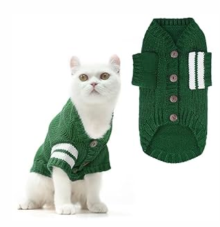 EXPAWLORER Cat Sweater for Cold Weather - Stylish Knitted Cat Clothes, Soft Cat Sweatshirt with Sleeve Warm Clothing, Fall and Winter Kitten Clothes for All Different Cats (Small, Green)