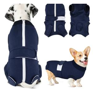 SlowTon Dog Surgery Recovery Suit - Zipper On Dog Onesies After Surgery for Female Male Dogs, Abdominal Wounds Bandages Cone/E-Collar Alternative Dogs Surgical Body Suit (Dark Blue, M)