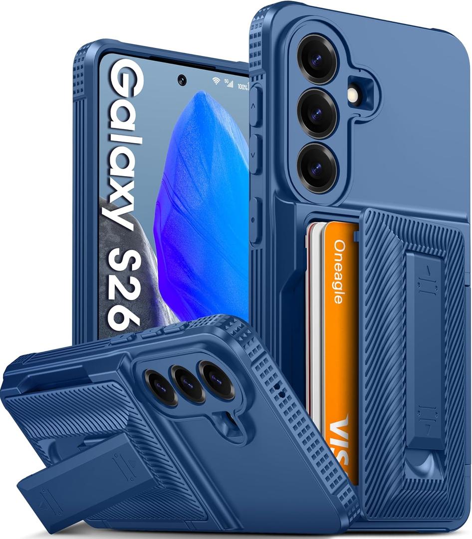 2 x Oneagle Wallet for Samsung Galaxy S26 Case with Card Holder (4-5 Cards) [RFID Blocking] Full Camera Protection, with Kickstand 15FT Military Grade Shockproof Heavy Duty Phone Case for Galaxy S26, Blue