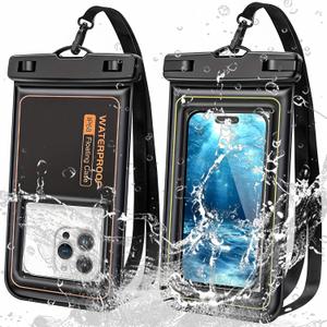 2 Packs of Orange Floating Lanyard Waterproof Phone Pouch, Fit to 8.3" Cellphone Compatible for iPhone 16 15 14 13 Pro Max Samsung Galaxy, Travel Waterproof Cell Phone Pouch, For Beach/Swimming/Cruise