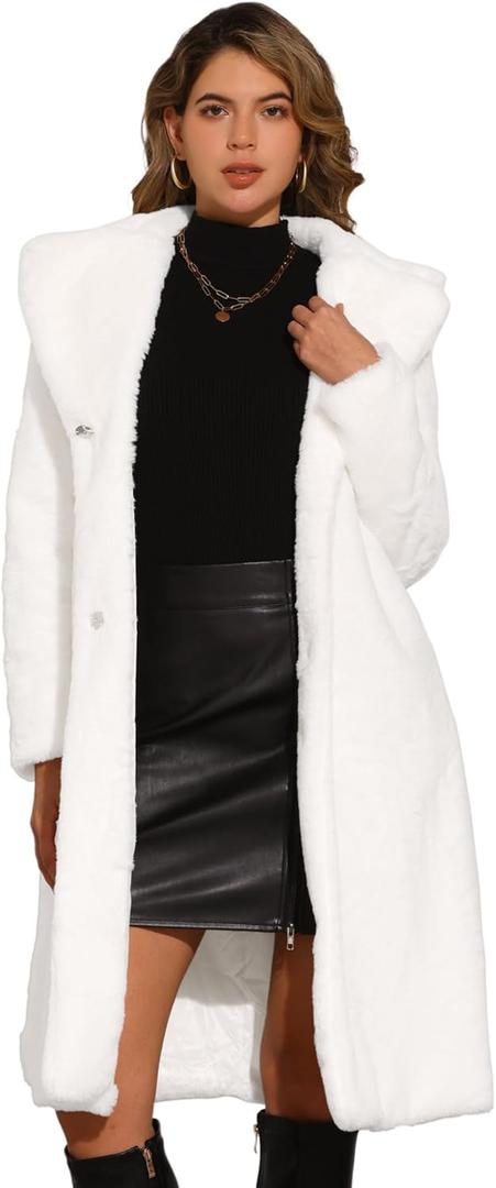 Allegra K Faux Fur Coat for Women's Winter Warm Overcoat Outerwear Belted Fluffy Jackets (Large, Cream White)