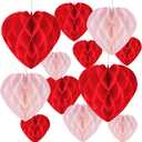12 Pcs Heart Honeycomb Ball Heart Shaped Hanging Paper Pom Poms Decorations Valentines Photo Backdrop Decor Birthday Wedding Baby Shower Party Supplies