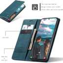 for Samsung Galaxy S21 FE Case, Flip Wallet Leather Case with Card Holder Magnetic Closure Shockproof Kickstand Protective Phone Cases Cover for Samsung S21 FE, Blue-Green