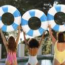 Whaline 4 Pcs White Blue Inflatable Swimming Float Toy Swim Ring Striped Print Pool Lounger Tube for Summer Swimming Beach Party, 30.7 Inch