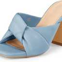 Coutgo Womens Chunky Heeled Mules Puffy Knot Square Open Toe Slip On Sandals Summer Evening Party Prom Shoes (Blue), Size 11