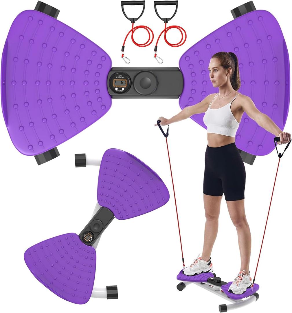 renZEC Waist Twister Machine, Adjustable Exercise Twist Board for Women Men, Noiseless Ab Twister for Home Gym Equipment, 330 lbs Capacity | Track Time, Reps, Calories with Digital Display (Purple)