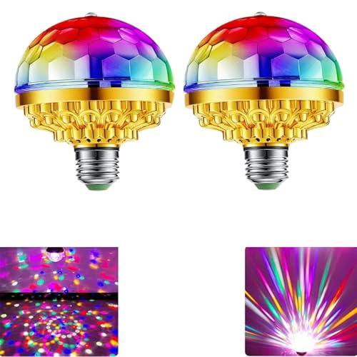 Rotating Magic Ball Light Colorful Disco Light Bulb, AC 85-265V E26/E27 Magic Ball RGB Multi-Colored LED Stage Lights for Home Parties Dance (2 Pack)