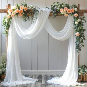 Wedding Arch Draping Fabric, 1 Panel 18FT White Sheer Backdrop Curtain Chiffon Fabric Drapery Voile Scarf Draping Panels for Wedding Archway Ceremony Curtain Valance Party Decoration
